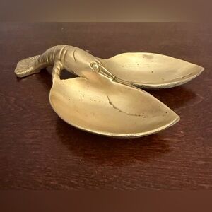Vintage MCM Solid Brass Lobster Ashtray Trinket Dish - 8" Long Made In Taiwan